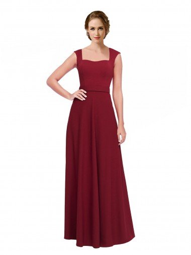 Square Neck Subtle Cap Sleeeves Crepe Prom Dress UK