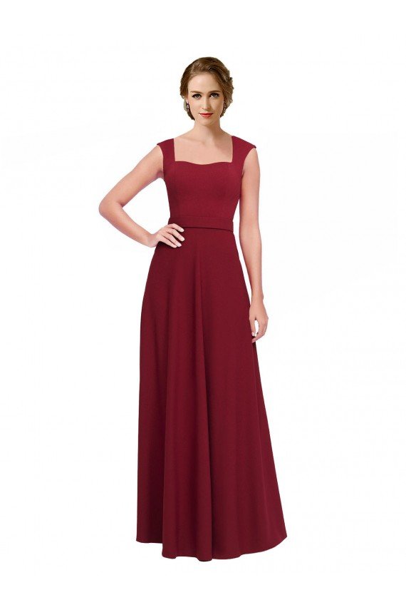 Square Neck Subtle Cap Sleeeves Crepe Prom Dress UK