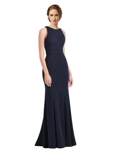 High Neck Sheath Long Crepe Prom Dress UK