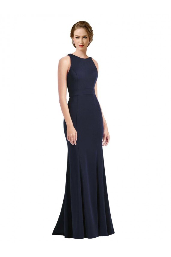High Neck Sheath Long Crepe Prom Dress UK