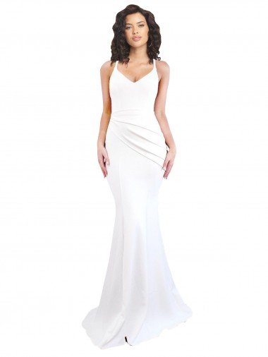 Fishtail Shape Spaghetti Straps Open Back Crepe Prom Dress with Ruffles UK
