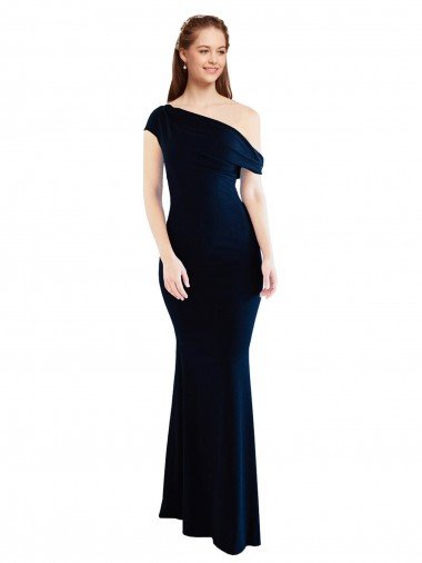 Draped Off the Shoulder Fitted Crepe Prom Dress UK