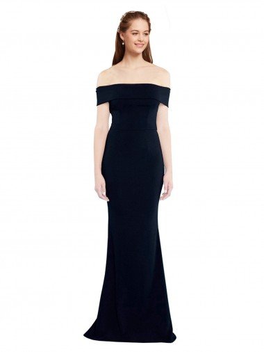 Off the Shoulder Fitted Crepe Prom Dress with Back Cut Out UK