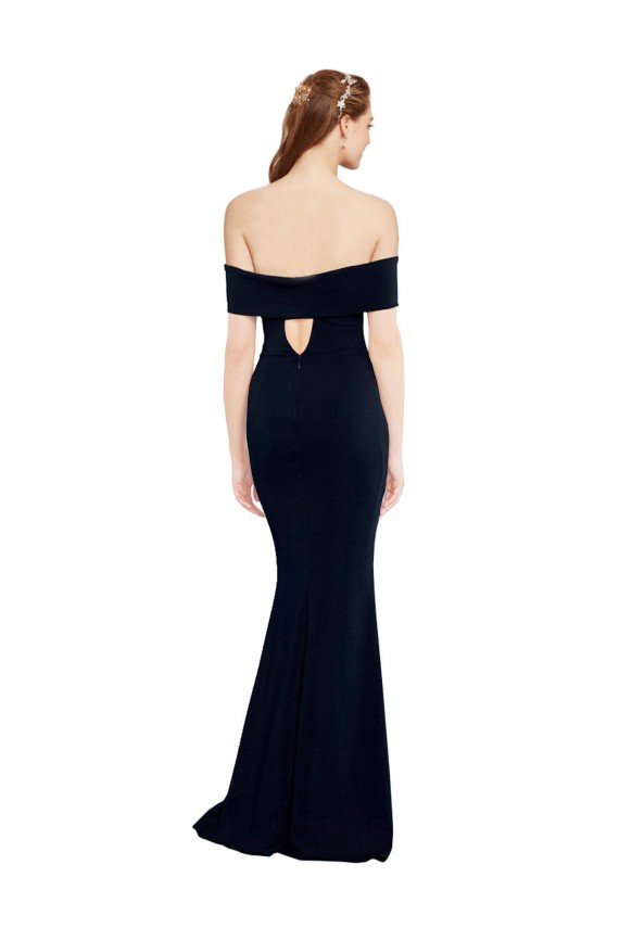 Off the Shoulder Fitted Crepe Prom Dress with Back Cut Out UK