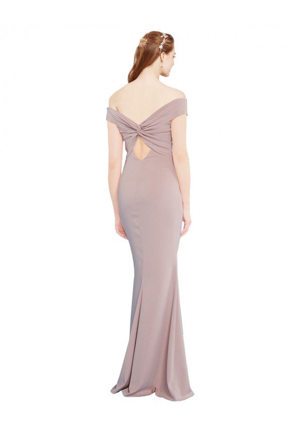 Knotted Off the Shoulder Crepe Prom Dress with Cut-Out Back UK