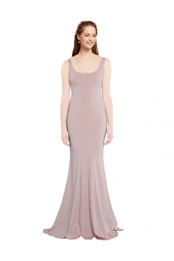 Sleeveless Scoop Neck Fully Lined Crepe Prom Dress UK