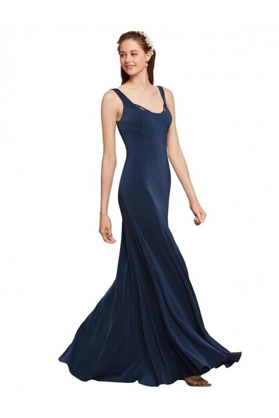 Fit and Flare Long Crepe Prom Dress with Round Neck UK