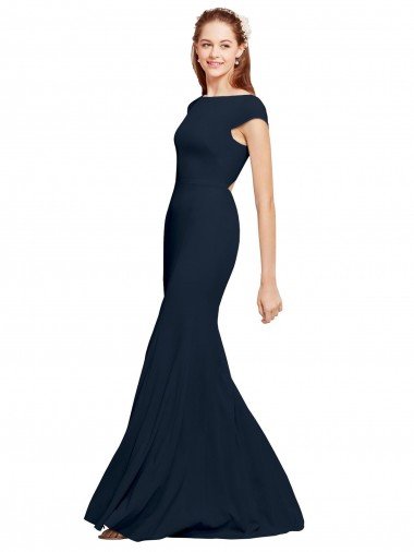 Fit and Flare Long Crepe Prom Dress with Tie Open Back UK