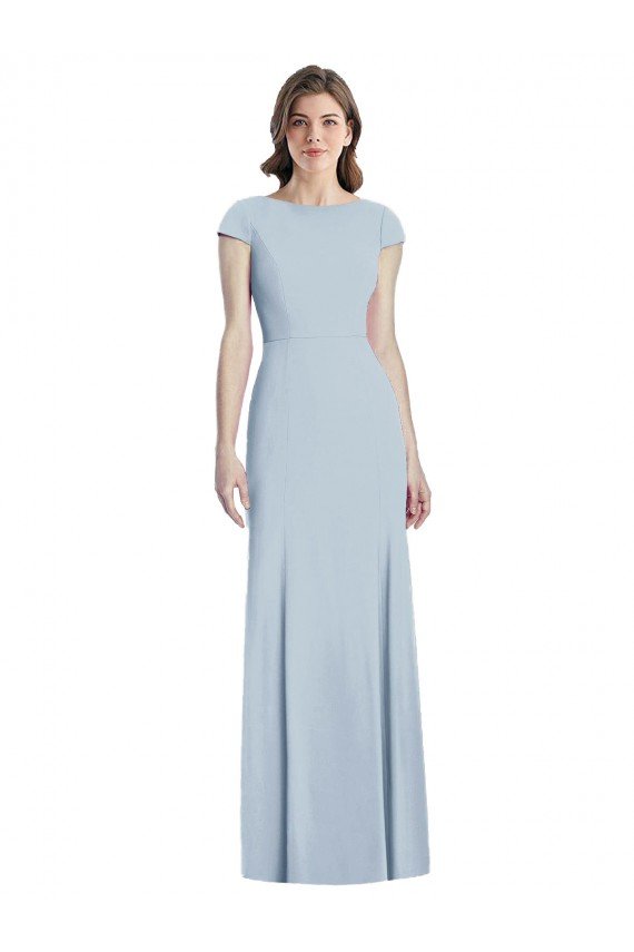 Bateau Neck Cap Sleeves Open Back Trumpet Prom Dress UK