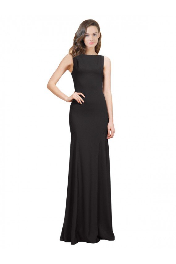 Sleeveless Bateau Neckline Crepe Prom Dress with Twist Back UK
