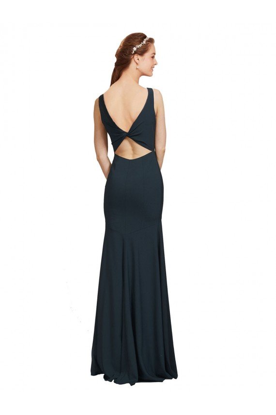 Sleeveless Bateau Neckline Crepe Prom Dress with Twist Back UK