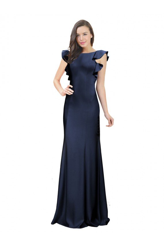 Sleeveless Crepe Prom Dress with Cascading Ruffle and Keyhole Back UK