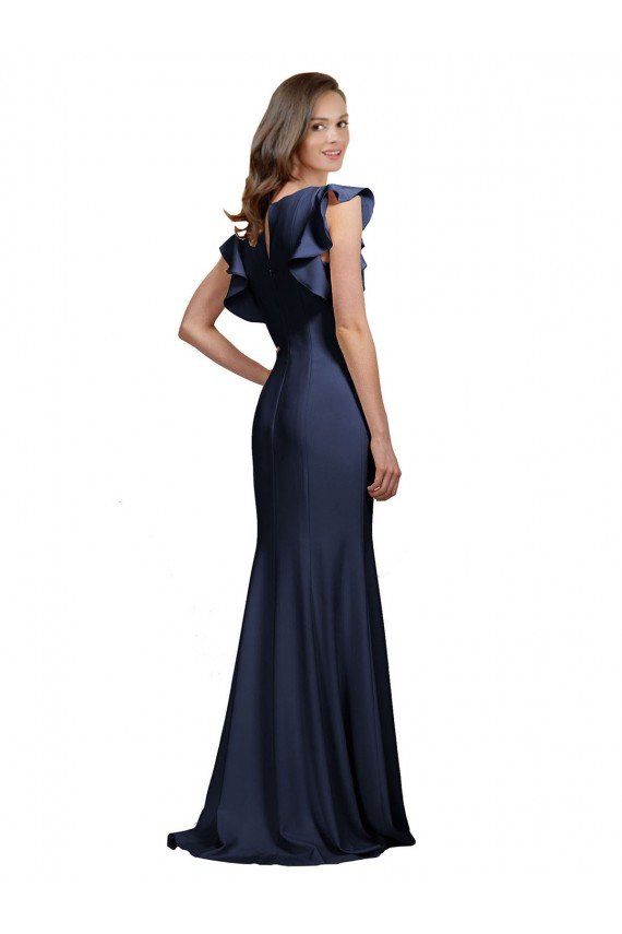 Sleeveless Crepe Prom Dress with Cascading Ruffle and Keyhole Back UK