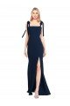 Flat Tie Shoulder Crepe Trumpet Prom Dress with Front Slit UK