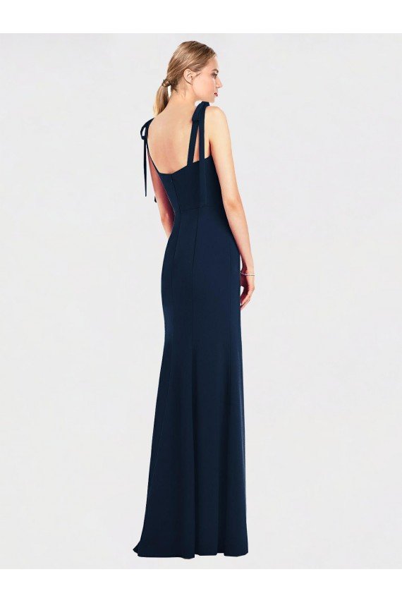Flat Tie Shoulder Crepe Trumpet Prom Dress with Front Slit UK