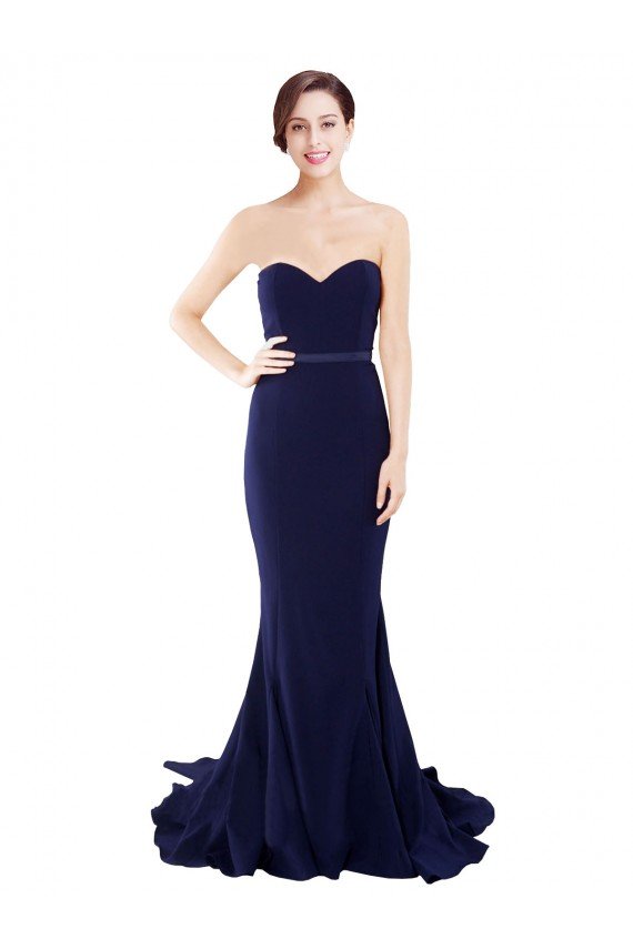 Strapless Sweetheart Neckline Crepe Prom Dress with Satin Waistband UK