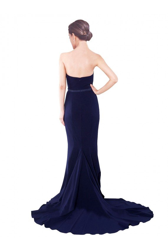 Strapless Sweetheart Neckline Crepe Prom Dress with Satin Waistband UK