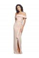 Off the Shoulder Long Crepe Prom Dress with Waist Tie and Slit UK