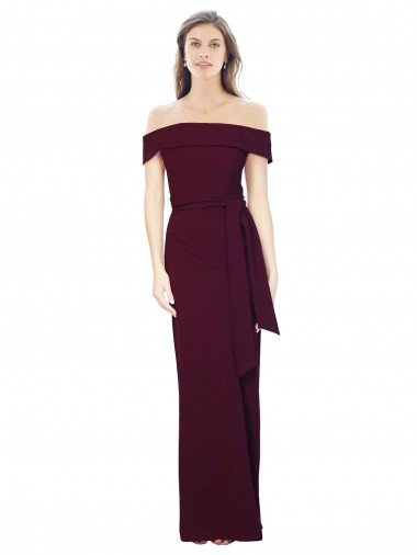 Off the Shoulder Long Crepe Prom Dress with Waist Tie UK