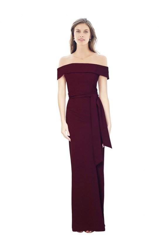 Off the Shoulder Long Crepe Prom Dress with Waist Tie UK