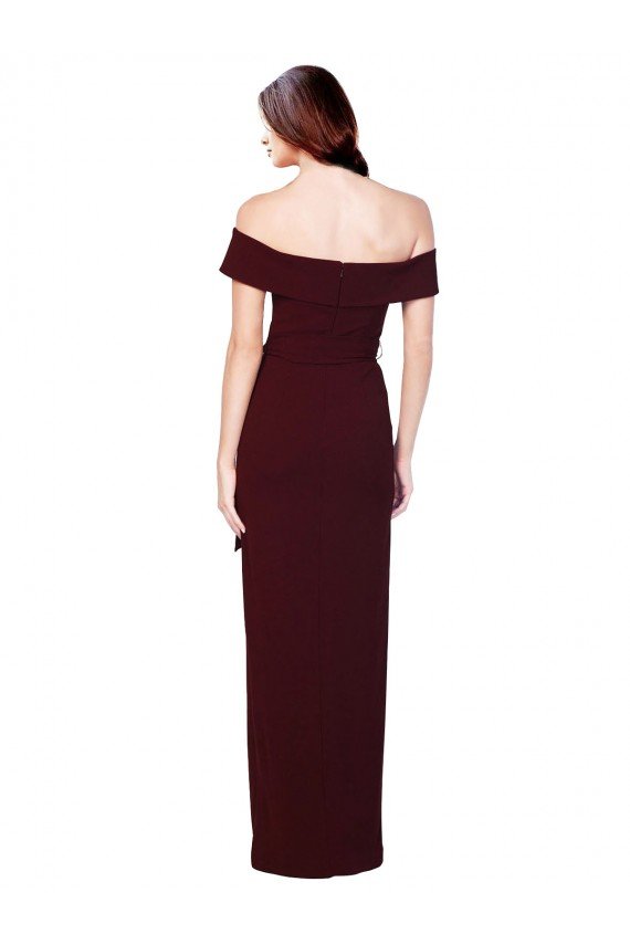Off the Shoulder Long Crepe Prom Dress with Waist Tie UK