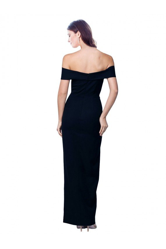 Off the Shoulder Long Full Length Crepe Prom Dress with Side Split UK