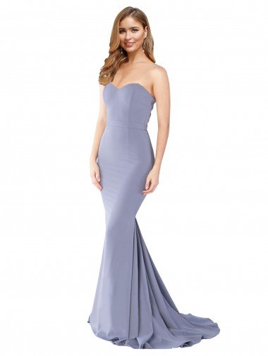 Long Strapless Sweetheart Sweep Train Crepe Prom Dress with Low Back UK