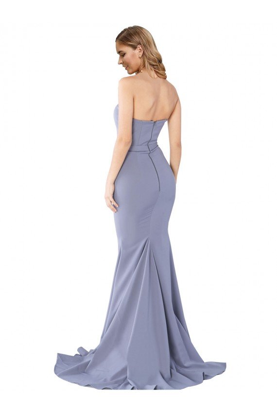 Long Strapless Sweetheart Sweep Train Crepe Prom Dress with Low Back UK