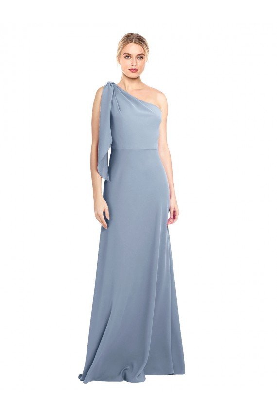 Draped Flutter Sleeves One Shoulder Stretch Crepe Prom Dress UK
