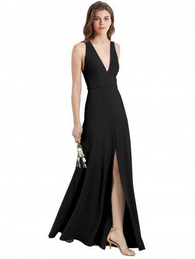 Sleek Halter V-Neck Long A-Line Stretch Crepe Prom Dress with Front Slit UK