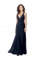 Classic V-Neck Long Stretch Crepe Prom Dress with V-Back UK