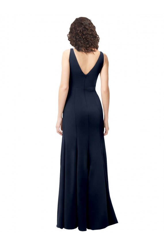 Classic V-Neck Long Stretch Crepe Prom Dress with V-Back UK