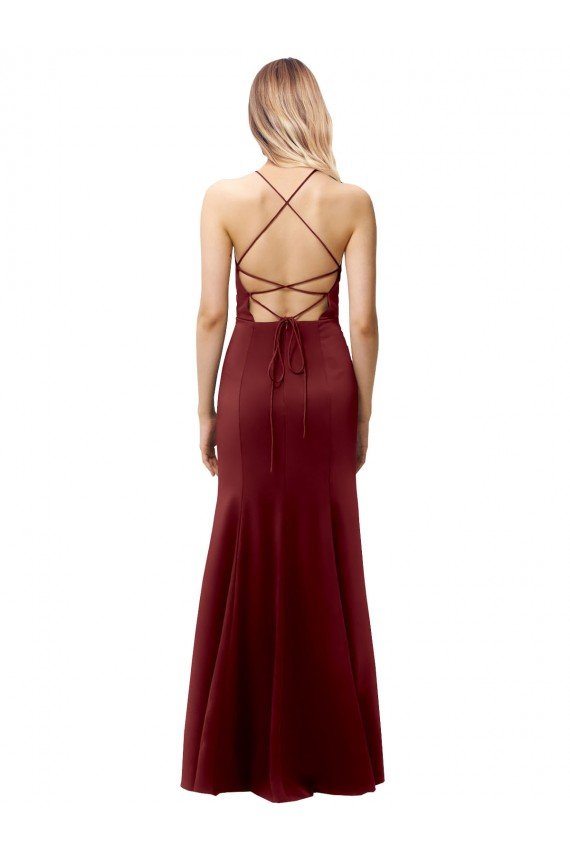 Fit and Flare Halter Neckline Stretch Crepe Prom Dress with Strappy Back UK