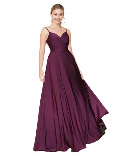 High Neck Spaghetti Straps Long V-Back Crepe Prom Dress UK