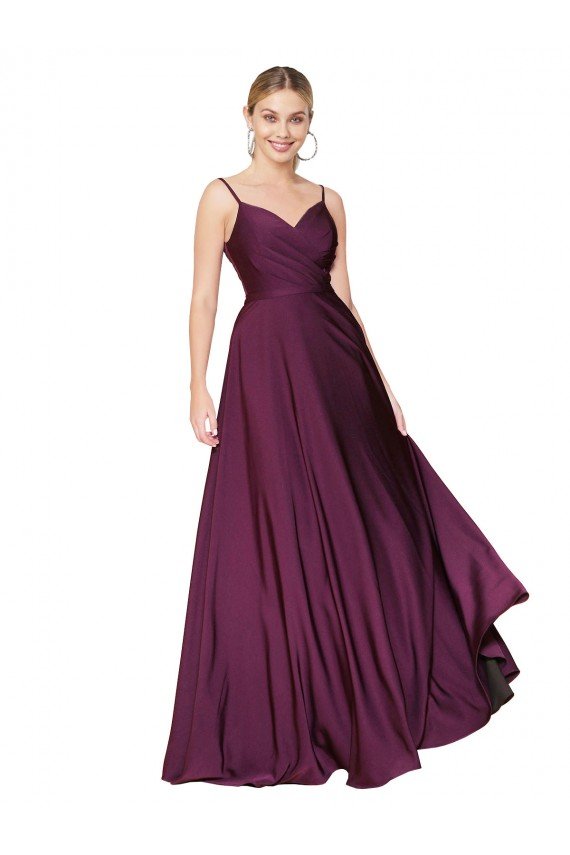 High Neck Spaghetti Straps Long V-Back Crepe Prom Dress UK