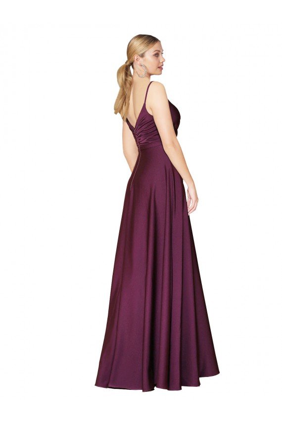 High Neck Spaghetti Straps Long V-Back Crepe Prom Dress UK