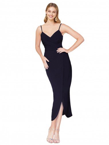 High Neck Spaghetti Straps Crepe Short Wrap Cocktail Prom Dress / Homecoming Dress UK