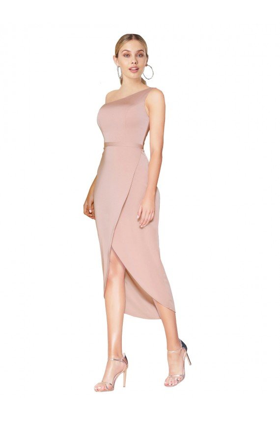 Knee Length One Shoulder Crepe Short Wrap Cocktail Prom Dress / Homecoming Dress UK