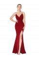 Spaghetti Straps V-Neck Long Crepe Dress with High Slit UK