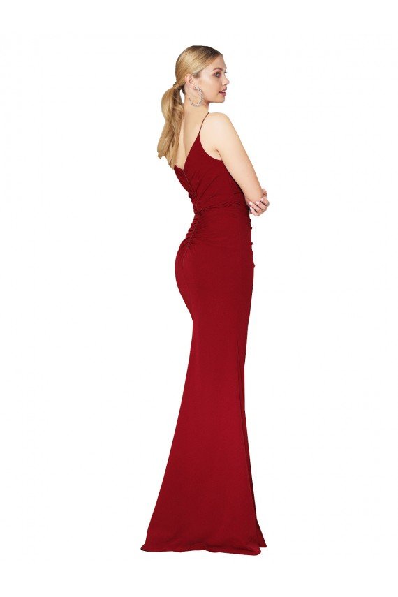 Spaghetti Straps V-Neck Long Crepe Dress with High Slit UK