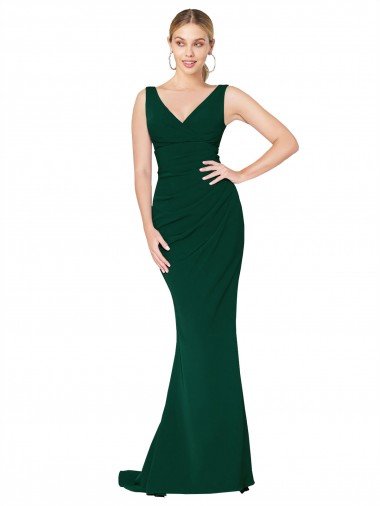 V-Neck Floor Length Long Crepe Mermaid Prom Dress UK