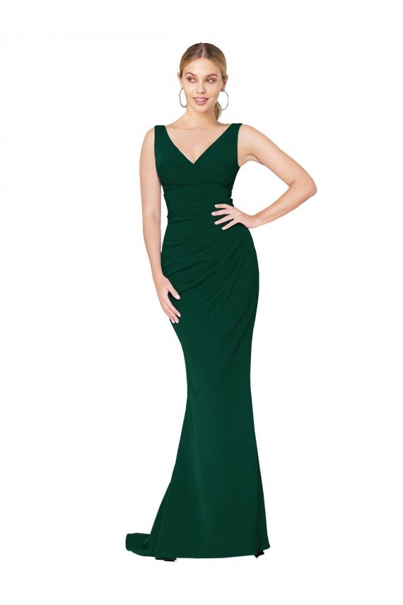 V-Neck Floor Length Long Crepe Mermaid Prom Dress UK