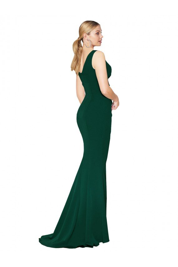 V-Neck Floor Length Long Crepe Mermaid Prom Dress UK