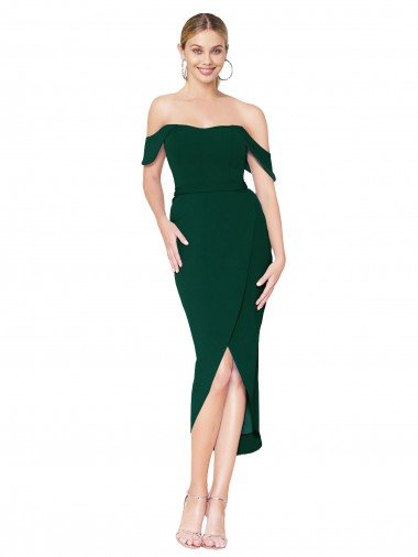 Off the Shoulder Short Knee Length Crepe Wrap Cocktail Prom Dress / Homecoming Dress UK