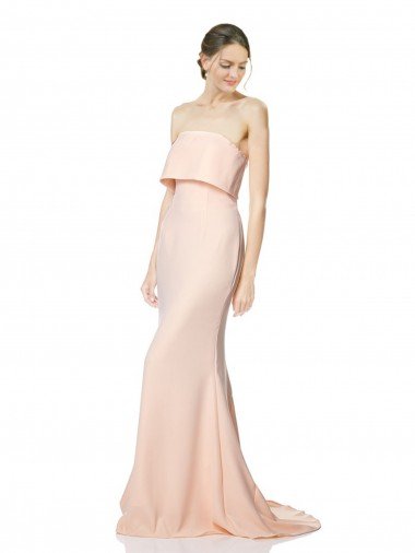 High Neck Strapless Long Crepe Maxi Prom Dress with Overlay UK
