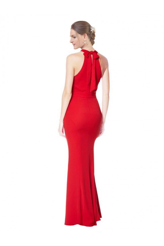 Halter Neck Keyhole Back Sleeveless Crepe Maxi Prom Dress UK