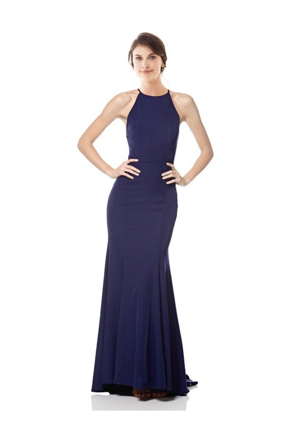 High Neck Fishtail Crepe Prom Dress with Open Back Detail UK