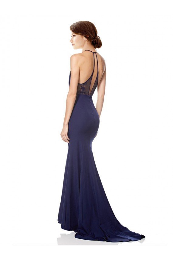 High Neck Fishtail Crepe Prom Dress with Open Back Detail UK