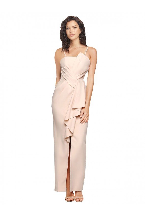 Long Full Length Ruffles Strapless Low Back Crepe Prom Dress with Straps UK