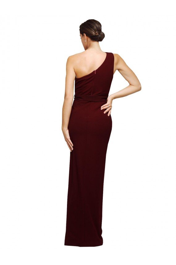 One Shoulder Sheath Crepe Prom Dress with High Side Split UK